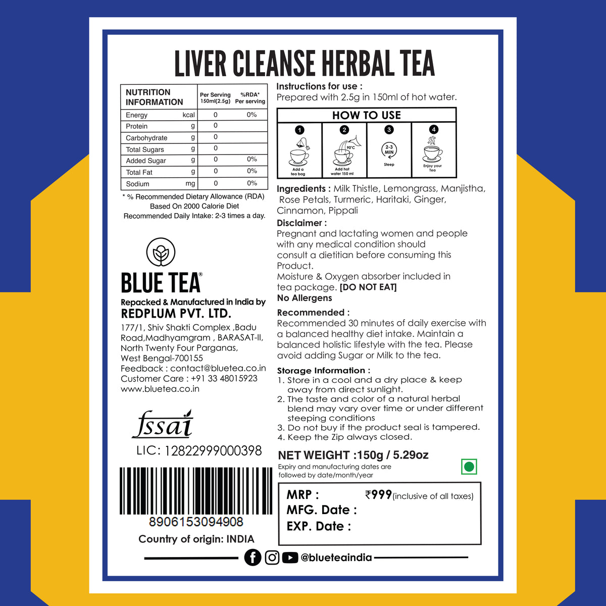 Liver Tea Label Liver Cleanse Tea - Natural liver Detox Tea - 60 Tea Bags – Blue Tea ...