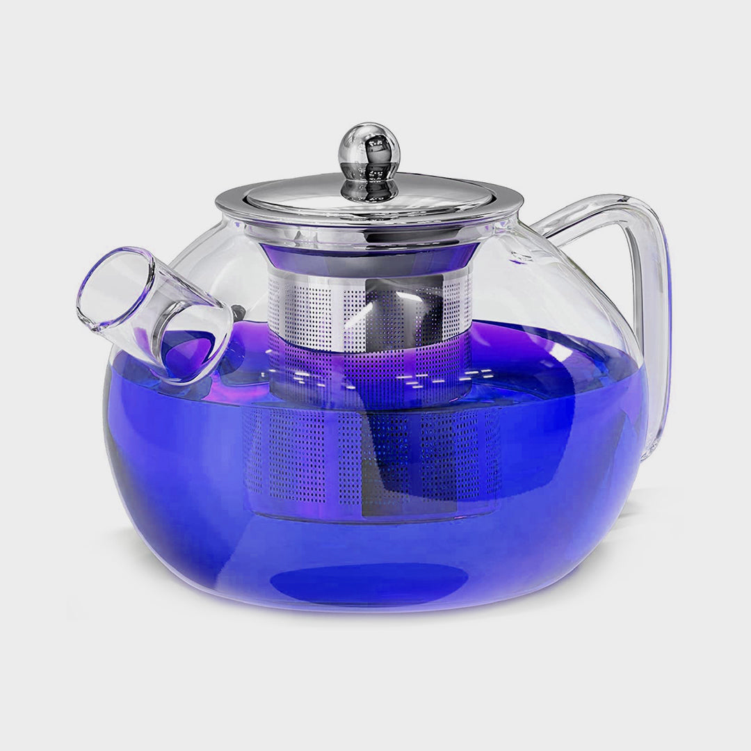 Round Glass Teapot Kettle |1000 ML with Stainless Steel Infuser – Blue ...