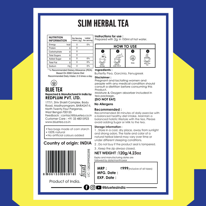 Slim Herbal Tea - 60 Tea Bags – Blue Tea | Health in Every Sip | As ...